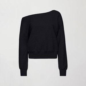 Women's Black Asymmetric <b>Off</b> <b>Shoulder</b> Oversized <b>Sweatshirt</b> Full Sleeve Knitted Solid Color Casual Pullover Autumn Wear - Product Image 4