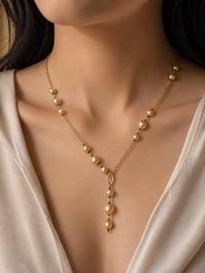 Elegante Collar de Perlas de Imitación Chapado en Oro para Mujer, Cadena con Eslabones Redondos, Joyería para Boda - Product Image 1