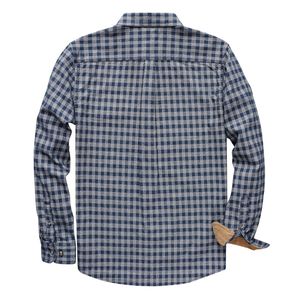 เสื้อเชิ้ตผ้าฟลานเนลลายตารางสีน้ำเงินขาวสำหรับผู้ชาย ผ้าฝ้ายผสมบุซับในอุ่น ปิดด้วยกระดุม สไตล์สมาร์ทแคชชวล - Product Image 2