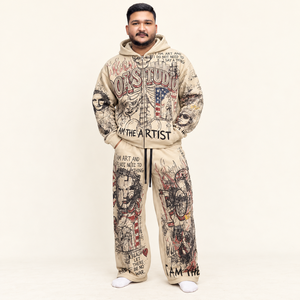 Ensemble survêtement homme personnalisé imprimé graffiti DTF sur toute la surface, sweat à capuche zippé et pantalon de survêtement, style streetwear oversize REXFITSPORTS, vente en gros - Product Image 3