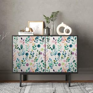 Papel Tapiz Vintage con Hojas Verdes en Acuarela, Papel Adhesivo Decorativo con Hierbas Botánicas en Morado/Rosa, Diseño Retro - Product Image 3