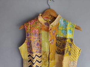 Chaleco Bohemio de Mujer, Tejido con Parches Florales, Ecológico, Transpirable, de Algodón, con Cuello Mandarín, Sin Mangas, con Bolsillos Acolchados - Product Image 4