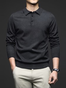 Pull en maille polyester/coton pour homme, léger et respirant, service OEM, couleur unie, col à revers, manches longues, couche de base décontractée pour le printemps - Product Image 6