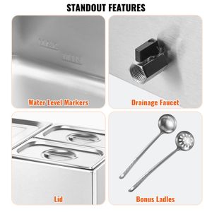 Commerciale elettrico 17QT Bain Marie 3-Pan bancone cibo più caldo per riscaldamento e attrezzature - Product Image 6