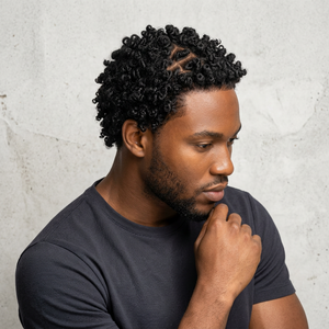 Lockiges Afro-Toupet für Männer aus Remy-Haar mit Vollspitze & PU-Basis, Weiche Unsichtbare Knoten, Schwarzes Haarersatzsystem für Dunkelhäutige Männer - Product Image 1