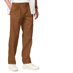 Customized Lightweight <b>Men's</b> Vintage Casual High Stretch Waist Slim Fit Tapered Cotton Twill Dress <b>Chino</b> Pants Pockets <b>Brown</b> - Product Image 3