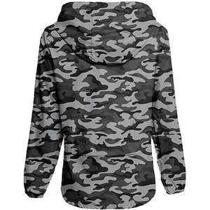 Veste coupe-vent camouflage à capuche unisexe légère avec fermeture éclair sur le devant, décontractée, pour le printemps, vêtements d'extérieur, en polyester - Product Image 3