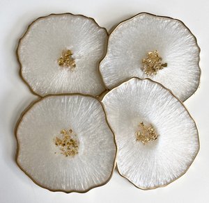 Custom Handmade Gold Foil Resin Coasters Set Round Sea & Floral Theme Heat Resistant Customizable for Gifts & Home Decor - Product Image 1