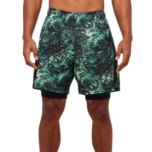 กางเกงขาสั้นกีฬาผู้ชาย 7 นิ้ว 2 in 1 สีเขียวดำ ระบายอากาศ แห้งเร็ว สำหรับออกกำลังกาย วิ่ง และเล่นกีฬา - Product Image 1