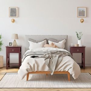 Comodino a due strati marrone con cassetto, stile a intersezione laterale, con funzionalità da tavolino da caffè - Product Image 3