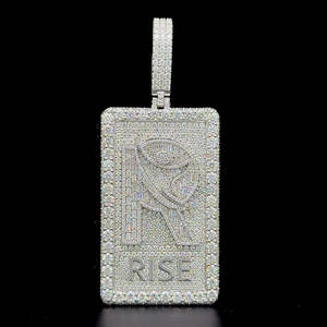 Custom Square Card Letter <b>Name</b> Pendants for Men HipHop Rock Rapper <b>Necklace</b> <b>Solid</b> Back Micro Pave Moissanite Customized Jewelry - Product Image 4