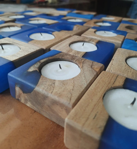 Portavelas de Madera Rústico Hecho a Mano, Decoración Moderna de Lujo para el Hogar, con Metal y Resina, para Velas de Té, Bodas y Navidad - Product Image 1