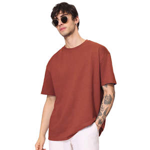T-shirt Homme Rouge Oversize 100% Coton Col Rond Décontracté Streetwear Coupe Classique Séchage Rapide Personnalisable Marque Privée - Product Image 1