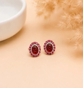 Pendientes de Aro de Piedra Roja al por Mayor, Chapados en Oro, Estilo Vintage, para Novias, Bodas, Fiestas, Regalo Festivo para Mujer - Product Image 1