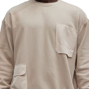 Private Label Men's Beige Cotton Fleece <b>Sweatshirt</b> with Asymmetrical Pockets Casual Relaxed Fit Streetwear Hoodies <b>Sweatshirt</b> - Product Image 2
