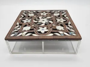 Boîte de rangement en bois d'acacia poli avec finition en nacre acrylique, décoration de l'Aïd, Moyen-Orient, vente chaude pour le Ramadan, boîte à chocolat 100% - Product Image 3