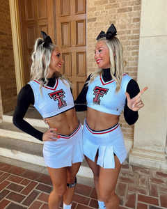 Venta al por mayor traje de animadora deporte Crop Top y pantalones cortos faldas uniformes de porristas Set para la venta - Product Image 3
