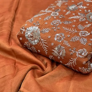 Export Quality Embroidered Silk Fabric with Beads Bulk Supply Silk Fabric with Beaded Embroidery For Clothing Industry Beaded - Product Image 2