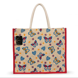Bolsa de Yute Ecológica con Estampado de Mariposas, Cierre de Cremallera y Asa para el Hombro - Bolsa de Compras Grande - Product Image 1