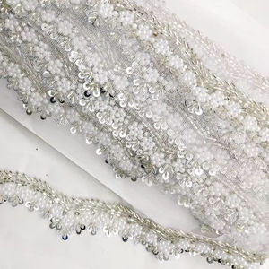 Tela de Encaje con Cuentas Ecológica de Lujo con Bordado Francés y Patrón Geométrico para Vestidos de Novia y Ropa de Noche - Product Image 1