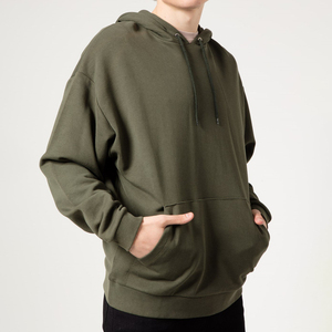 Sudadera con Capucha Extra Grande para Hombre, Verde Oliva, Felpa de Algodón, Informal, para Otoño, con Bolsillos, Corte Regular, Tejida - Product Image 4
