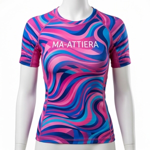 T-shirt de compression à manches longues pour homme, imprimé vague bleu rose, pour la gym, le fitness, la course, vêtement de sport performant, couche de base athlétique - Product Image 3