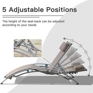Set di 2 Sedie Reclinabili da Esterno con Schienale Regolabile e Cuscino Rimovibile, Lettini da Spiaggia per Interni/Esterni - Product Image 4