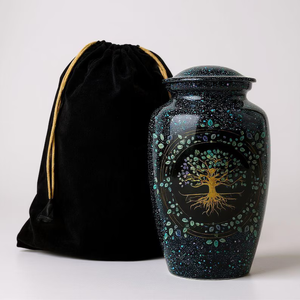 Metal Cremation Urn Adult Ashes <b>Memorial</b> Jar Tree of Life <b>Keepsake</b> Crematory Urn With Velvet Drawstring Bag - Product Image 1