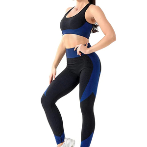 High Waist Yoga Set Racerback Sports <b>Bra</b> Full Length Leggings Color Blocking Contrast Binding Breathable Seamless Two Piece - Product Image 4