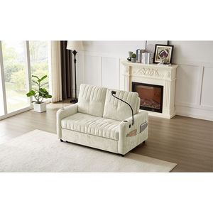 Divano Letto Moderno da 137 cm con Schienale Regolabile, Due Portabicchieri, Porta Telefono e Tre Porte di Ricarica - Product Image 3