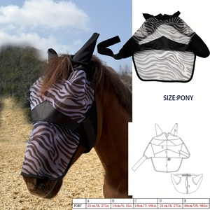 Masque anti-mouches en cuir véritable pour chevaux, protection estivale, maille respirante, protection UV, design doux pour les oreilles et le nez, pour l'équitation - Product Image 3