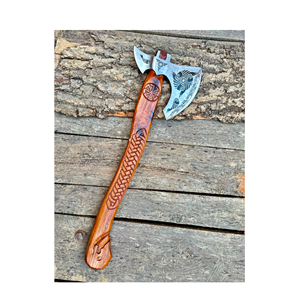 Hacha de doble hoja THEWIZ CRAFTS, cabeza de acero forjado, mango de madera con diseño tallado, estilo tomahawk, hacha de camping, hoja de 3 5/8 pulgadas, 3 años de garantía - Product Image 6