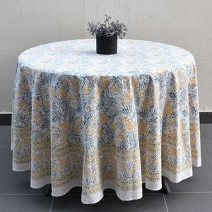Floral Hand Block Printed Cotton Round 10 Seater Round 275 cms Washable Home Use Woven Design Well Absorbing 20 Sheet For Sale - Product Image 4