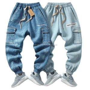 Joggers de mezclilla azul índigo Colores Premium Dobladillo acanalado elástico Utilidad transpirable Activewear Jeans Técnica lavada de invierno - Product Image 2