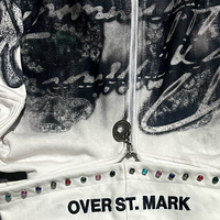 Sweat à capuche zippé personnalisé épais brodé unisexe, vêtement de sport écologique en jersey, avec strass thermocollés, effet délavé soleil et délavé à l'acide