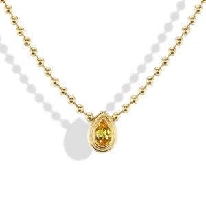 Collier pendentif de luxe pour femme en moissanite jaune taille poire et saphir, or massif 14 carats serti clos, chaîne à billes perlée de 16 pouces, 3 mm, haute joaillerie - Product Image 6