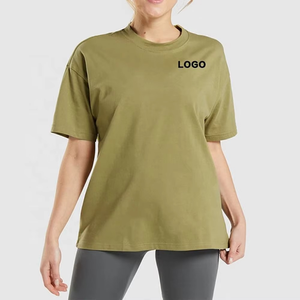 T-shirt à manches courtes à col rond surdimensionné pour femmes, couleur unie, coupe ample, tricoté, imprimé logo, à porter toute l'année - Product Image 4