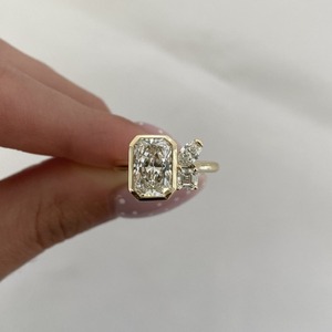 2.08 Carat Radiant Cut Lab Diamond Yellow <b>Gold</b> Rhodium Plated Bezel Asscher Oval Trio Engagement & Anniversary <b>Ring</b> - Product Image 2