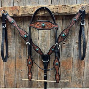 Nouvel ensemble d'équipement équestre en cuir véritable, léger et travaillé, comprenant une têtière et une selle de poitrée, pour l'équitation saisonnière. - Product Image 1