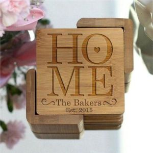 Custom Logo Personalized Wood <b>Coaster</b> <b>Set</b> with Holder Square Engraved Wooden Drinks <b>Coasters</b> for Home Decor Gift Items Beer Mat - Product Image 1