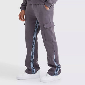 Sweat Suit Acid Washed Distressed Embroidery <b>Patch</b> Tracksuit Men Custom Oversize French Terry Vintage Flare Pants and Hoodie Set - Product Image 6
