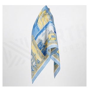 Women's Square <b>Silk</b> Scarf Blue Yellow Printed Elegant Multi-Functional Fashion Accessory All Seasons - Product Image 3