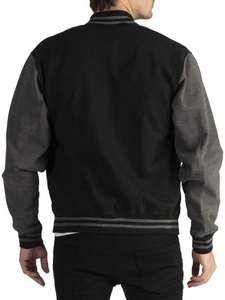 Chaqueta de Béisbol Universitaria Acolchada de Invierno con Capucha, de Mezcla 100% Algodón, Bicolor, Unisex, Negra con Mangas Grises, Estilo Urbano - Product Image 2