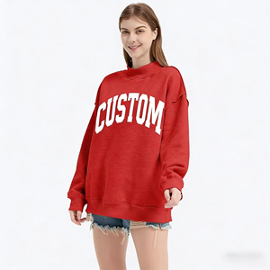Sudadera de cuello redondo larga para mujer, personalizada, rosa, de poliéster/algodón, felpa francesa, lavada, bordada, estampada, lisa, para otoño/invierno, estilo urbano - Product Image 5