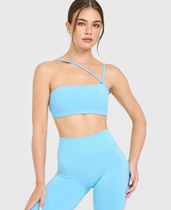 Women's 100% Polyester One Shoulder <b>Strap</b> Yoga <b>Bra</b> Quick Dry Breathable High Support Digital Printing 220g Low MOQ - Product Image 2