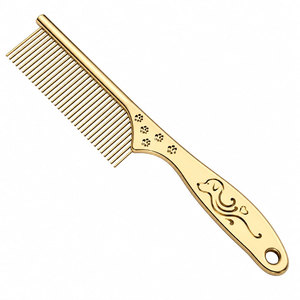 Peigne de toilettage pour animaux de compagnie en métal doré avec manche à motif floral pour le soin des poils de chiens et de chats - Product Image 3