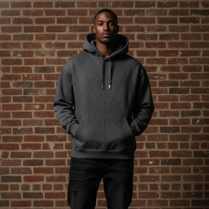 Sweat à capuche personnalisé streetwear pour homme, motif toile d'araignée en strass, molleton épais, coupe oversize, vente en gros - Product Image 5