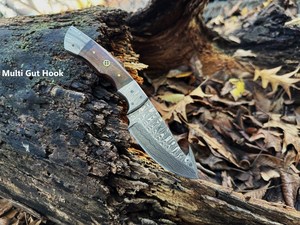 Cuchillo de pescador de acero de Damasco forjado a mano con mango de palisandro, empeines de Damasco, cuchillo desollador de espiga completa con funda vertical - Product Image 2