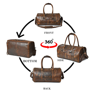 Sac de sport vintage en cuir véritable, grande capacité, léger, sac de voyage week-end avec compartiment à chaussures et fermeture éclair, sac à main - Product Image 5