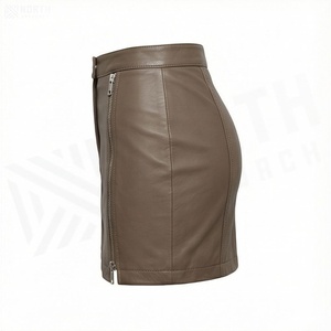 Jupe crayon mini en similicuir taille haute pour femme avec fermetures éclair latérales, style motard, couleur unie, toutes saisons - Product Image 3